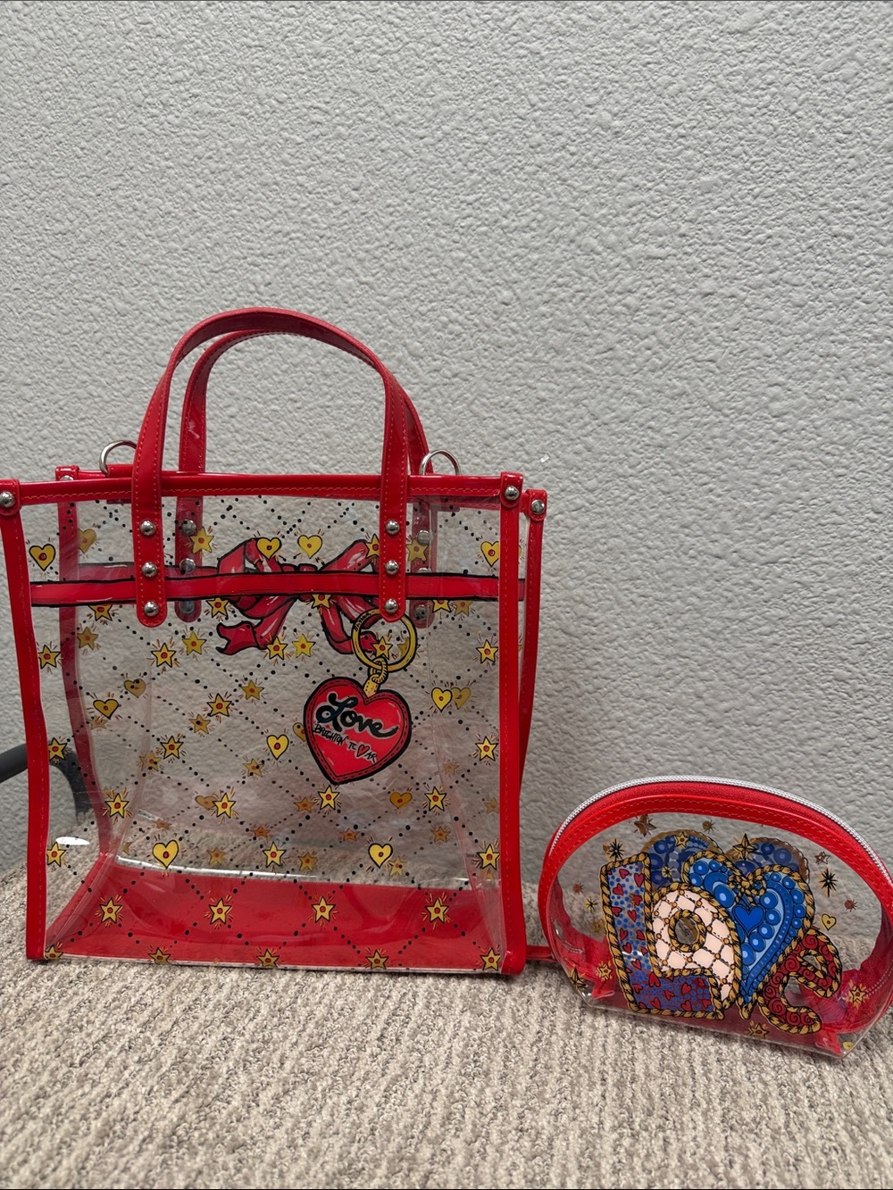 Brighton VIP Limited Edition Red Clear Tote & Heart Pouch Set